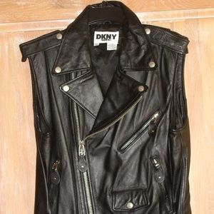 DKNY BLACK 100% LEATHER VEST RARE VINTAGE NEW NEVE